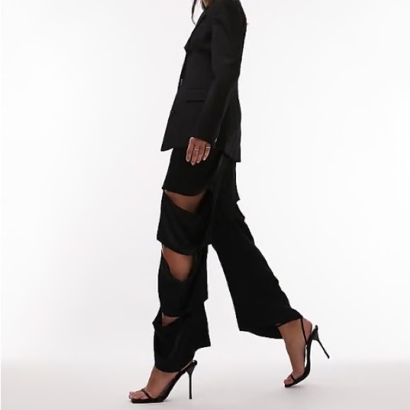 New Topshop Slash Wide Leg Cutout Satin Pants In Black Limited Edition Sz 6 - Picture 3 of 14